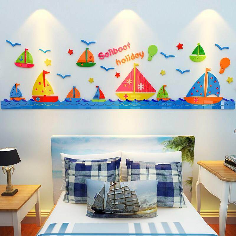 大海帆船儿童房装饰画卡通墙贴幼儿园墙面布置卧室床头墙贴画房间