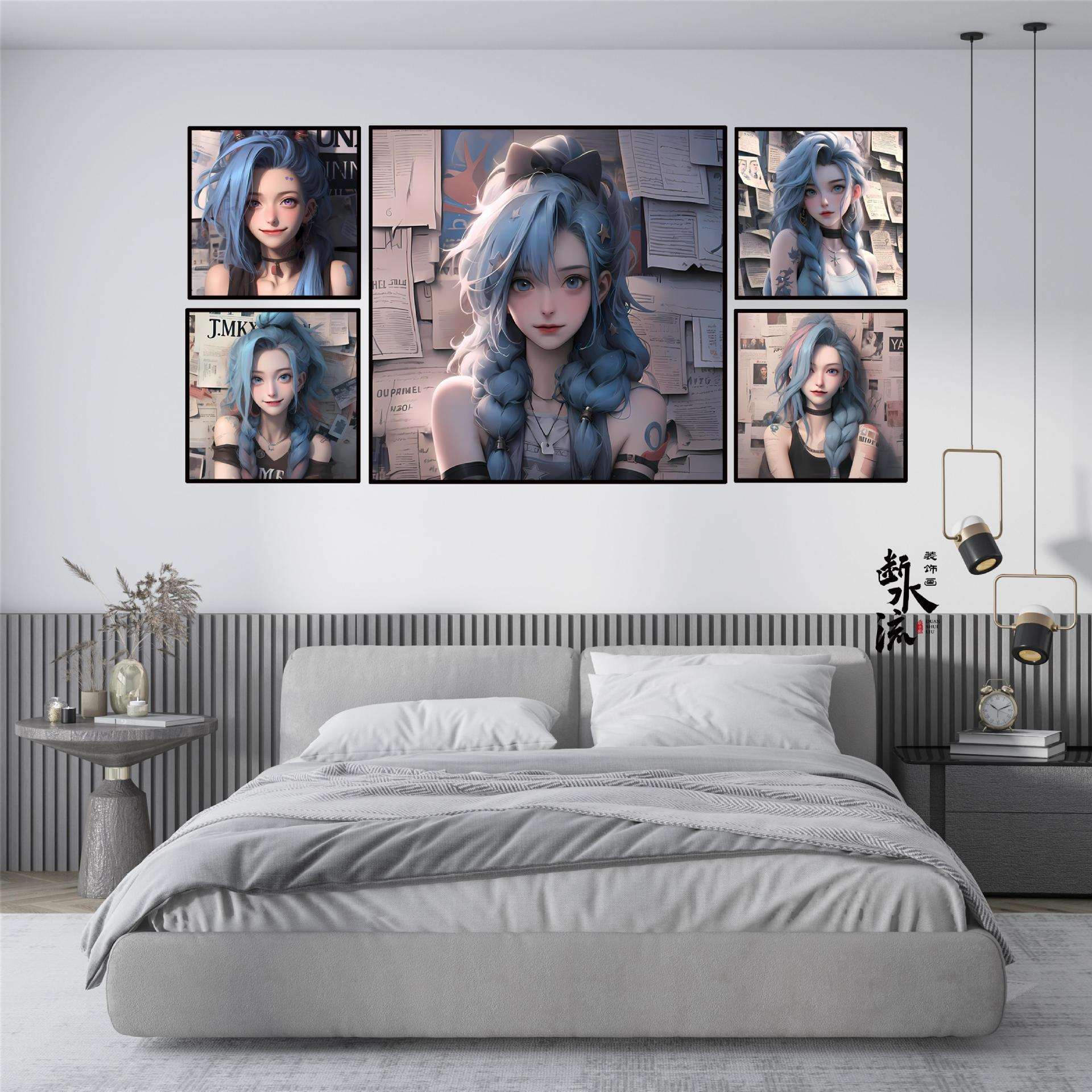 英雄联盟金克丝挂画萝莉可爱美女LOL游戏网咖装饰画电竞房间壁画