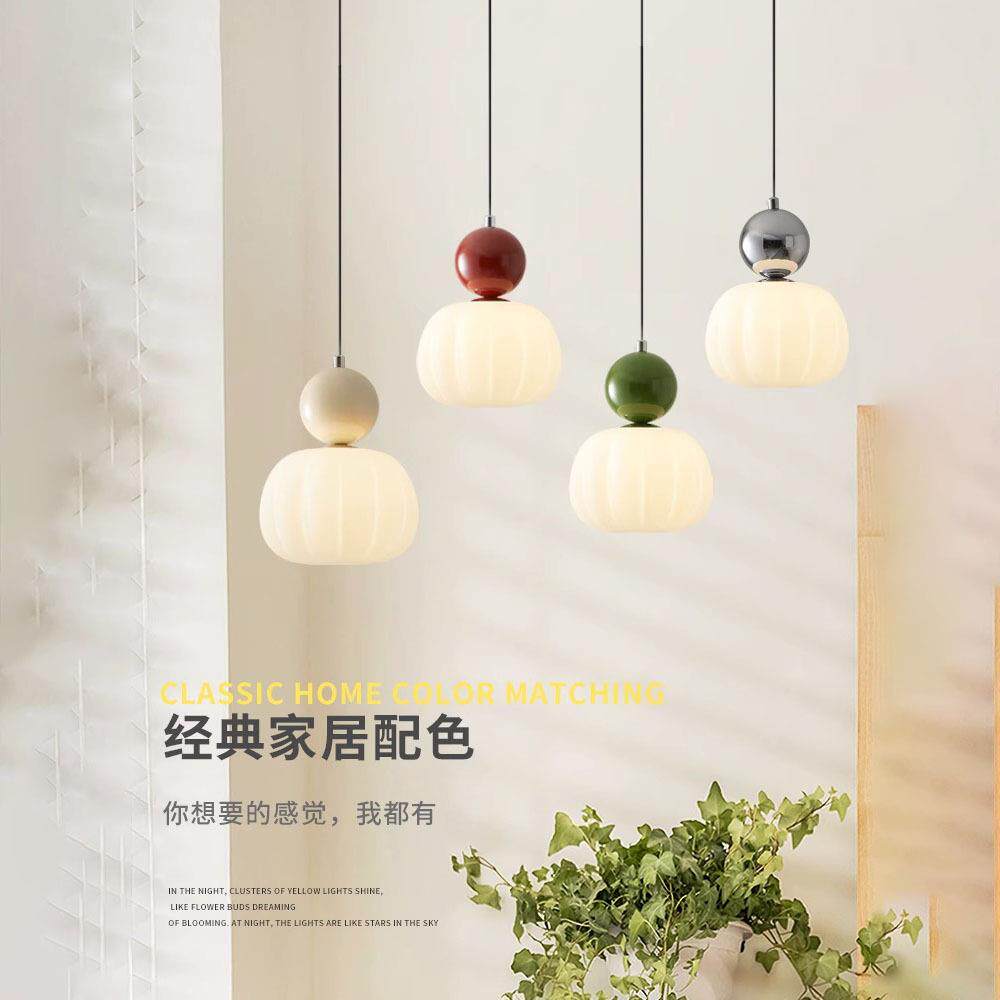 跨境奶油风卧室床头吊灯儿童房南瓜小吊灯简约创意护眼灯餐厅吊灯