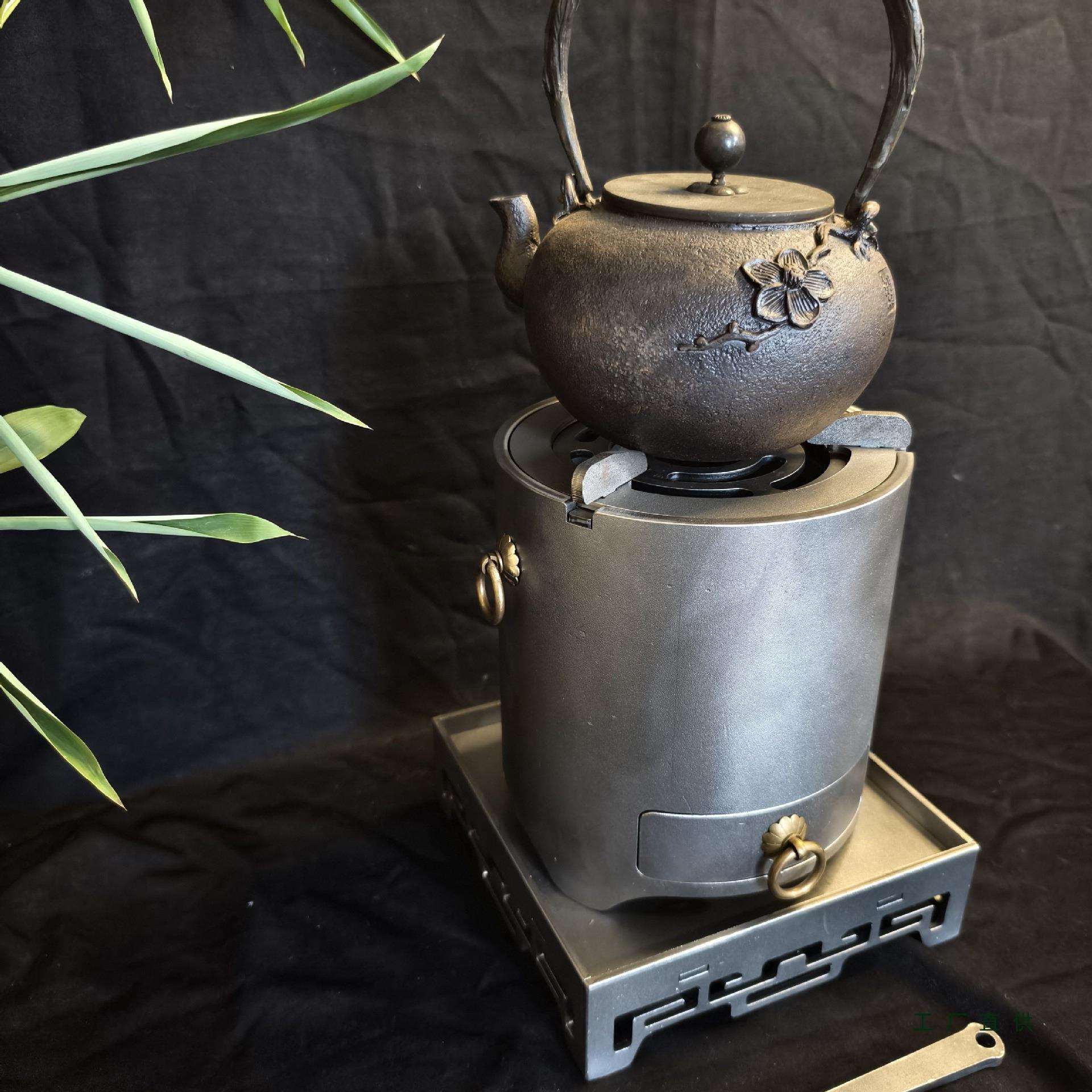 新品小圆钢桶木碳煮茶炉日式工夫茶具酒精灯炉耐火中式圆炭炉