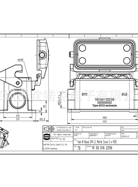 HARTING浩亭 用于工业连接器的标准上売/底座 19300162296
