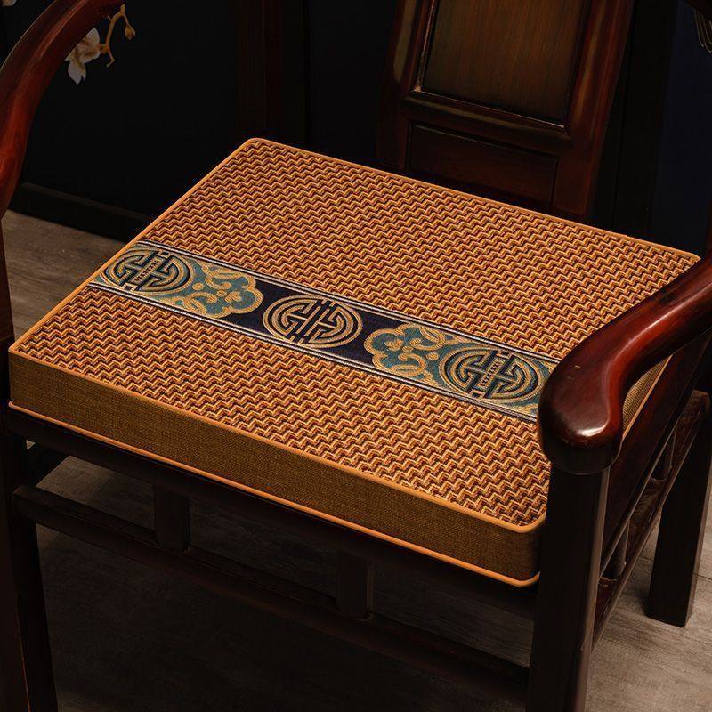 夏天坐垫加厚凉席中式椅子座垫透气圈椅餐椅垫海绵红木沙发垫防滑