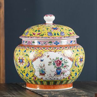 景德镇陶瓷花瓶珐琅彩将军罐摆件客厅茶叶罐带盖储物罐家用装饰品
