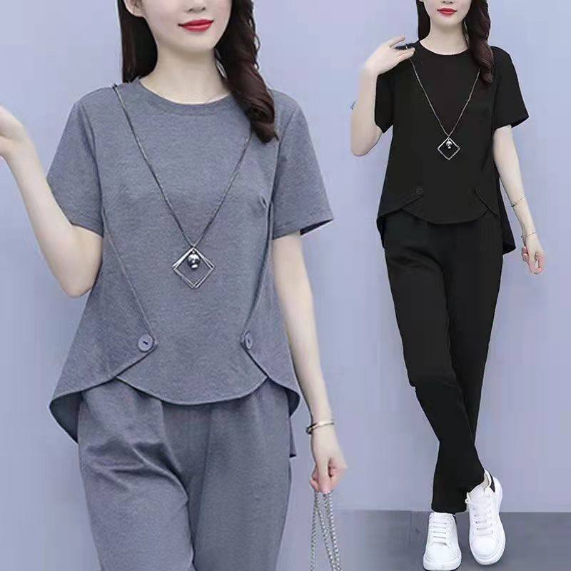 2025夏季新款大码女套装时尚宽松显百搭遮肚胖妹妹简约两件套,女装/女士精品,大码套装,淘宝优惠券,粉丝福利购,淘宝优惠卷