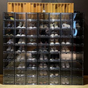 磁吸硬塑料透明抽屉式鞋盒鞋子收纳盒AJ加厚省空间鞋架鞋柜侧开柜