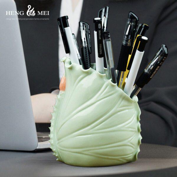 笔筒饰荷叶个性创意书桌清新手工书柜摆件家居装饰品时尚家小花瓶