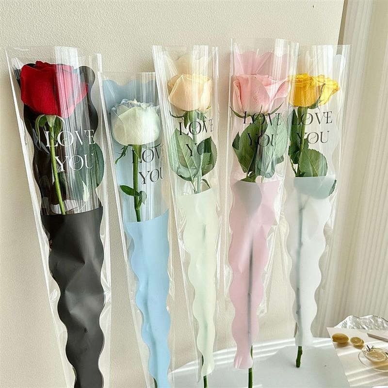 单支袋玫瑰花包装袋鲜花袋透明单支花束袋N摆摊扭扭棒手工花套袋