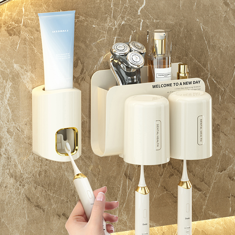 牙刷置物架免打孔漱口杯刷电动牙C杯挂墙卫生间壁挂式架子家庭套