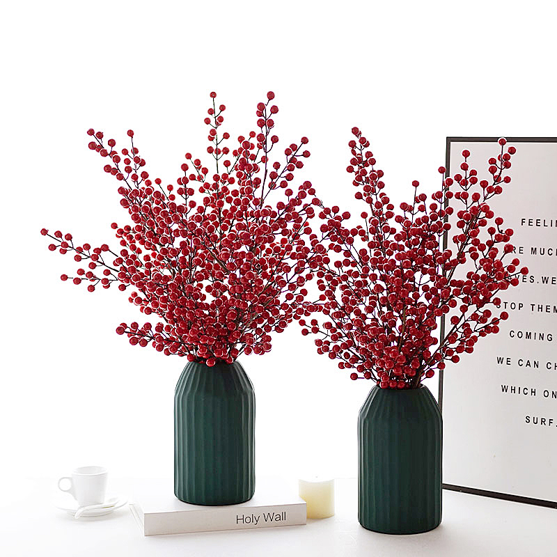 圣诞松红果干花束家居饰品假花仿真花艺摆设件喜庆新年.年宵花花