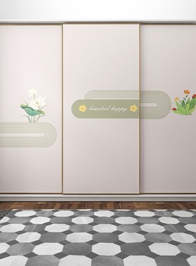 衣柜门自粘推拉门移门玻璃门贴纸卧室改造绿色简约装饰加厚不透底