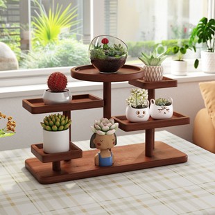实木飘窗多肉花架子多层室内客厅桌面小花架阳台阶梯式梯形置物架