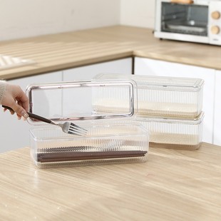 厨房桌面筷子调羹收纳防尘盒多功能透明带盖可沥水勺子刀叉置物盒