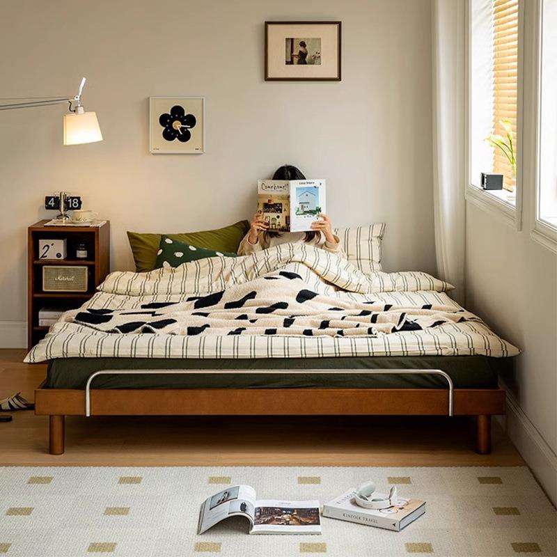 全实木呼呼榻榻米床实木无床头双人床复古单人床床架黑色大床