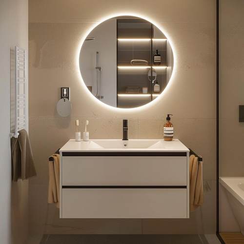 挂墙式实木浴室柜组合卫生间洗手台一体式陶瓷盆无缝岔智能镜浴柜