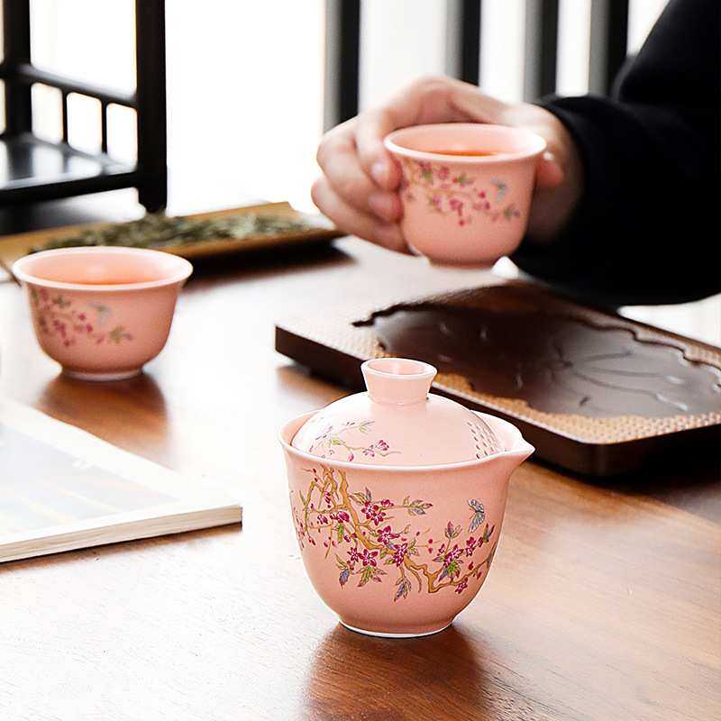 旅行茶具快客杯一壶二杯德化紫藤花粉色便携收纳一体小套装女,3C数码配件,USB灯,淘宝优惠券,粉丝福利购,淘宝优惠卷