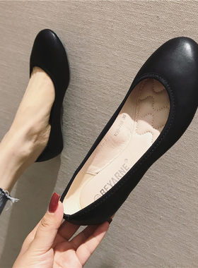 夏季防滑牛筋软底软皮舒服久站不累工作鞋女圆头平底女鞋船鞋飘鞋