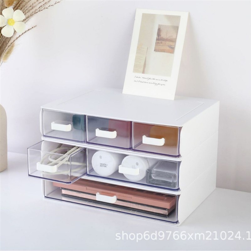 桌面收纳盒透明分格抽屉学生办公书桌文具手O账整理箱防尘置物架