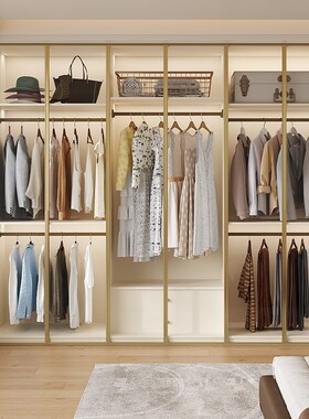 实木橡木定制衣柜白色一门到顶玻璃柜门卧室家用奶油风储物大衣橱