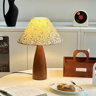 复古调光礼品礼物高级感氛围 中古侘寂风卧室台灯温馨床头实木美式