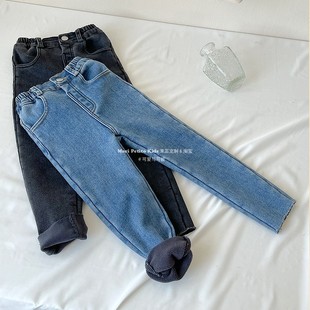 女童冬装儿童黑色加绒小脚裤宝宝铅笔裤加厚女童加绒牛仔裤一体绒