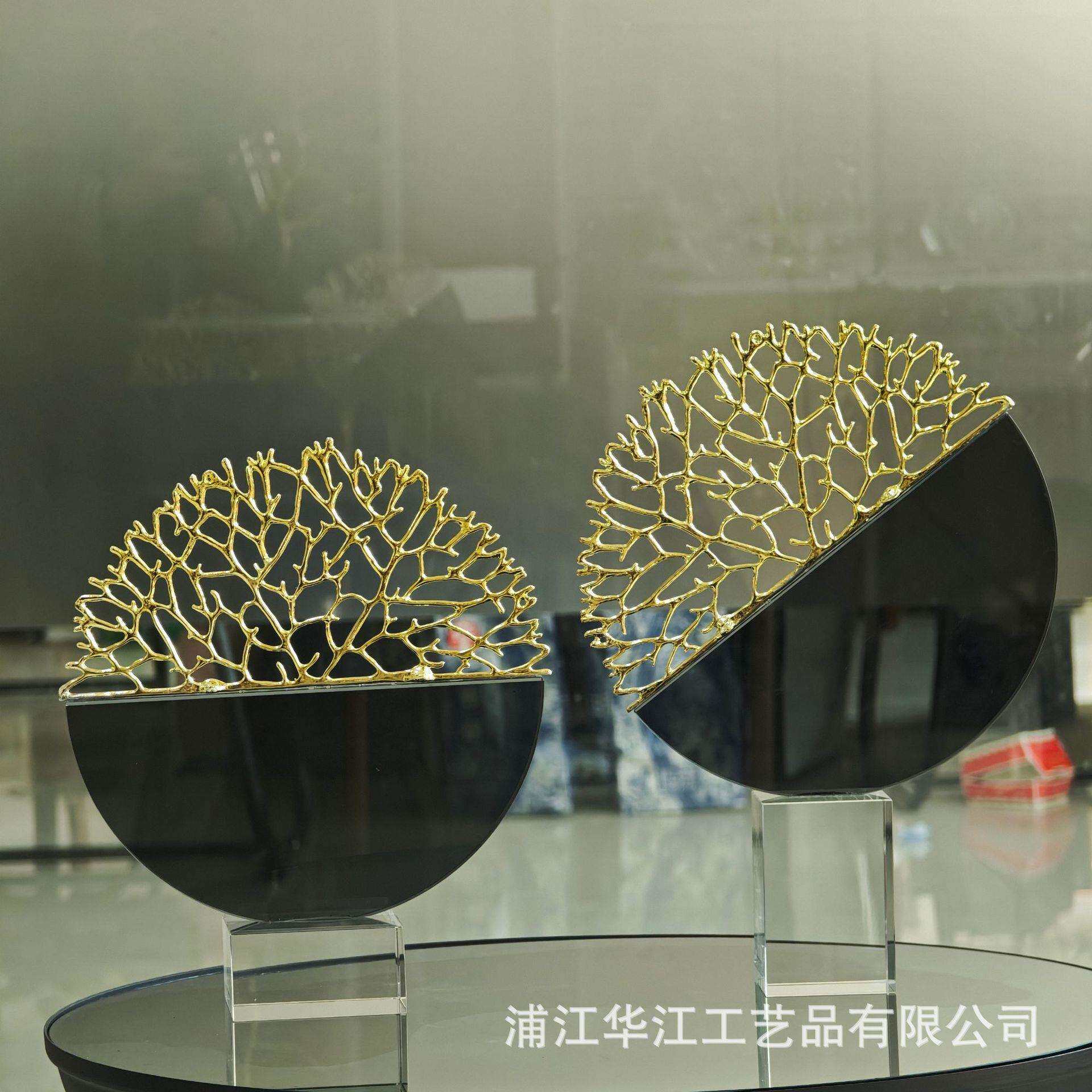 现代锌合金发财树办公室装饰摆件轻奢风黑色水晶珊瑚树招财工艺品