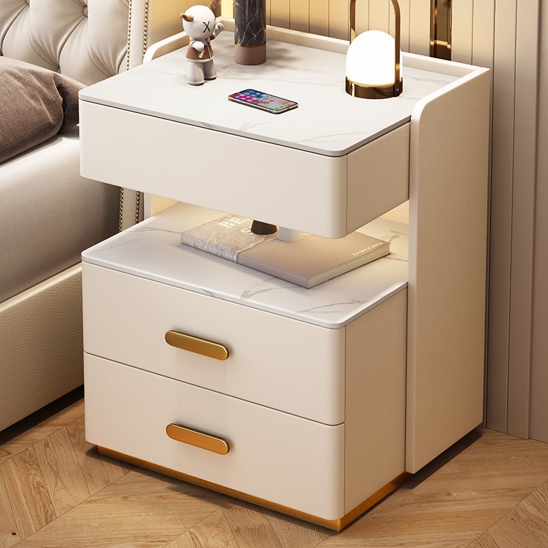 智能床头柜简约现代高级感三抽轻奢家用卧室床头储物实Z木收纳柜