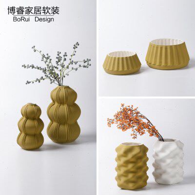 现代黄色葫芦陶瓷艺术花瓶花器摆件样板房间客厅创意花盆软装饰品
