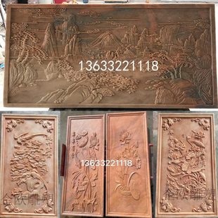 石雕外墙壁画江南春色浮雕屏风山水树荷花鱼牡丹铺地玄关石头麒麟