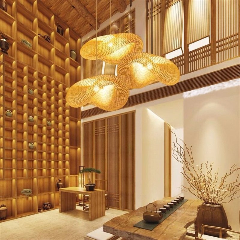 中式竹编吊灯田园餐厅会所民宿y茶室禅意灯日式灯笼东南亚竹艺吊