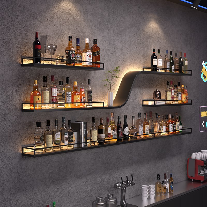 酒吧吧台铁艺酒架k壁挂式置物架酒吧餐厅墙上展示架工业风红酒架