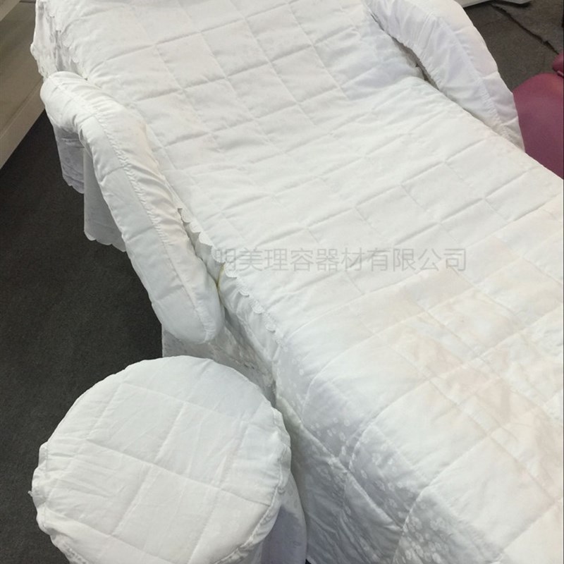 明美定做超柔舒香纤维棉鹅绒棉美C容院床罩六件套含扶手枕头凳子