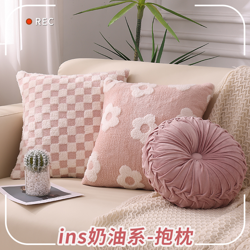 轻奢百搭毛绒抱枕j套不含芯客厅沙发靠枕办公室靠背腰枕床头靠垫