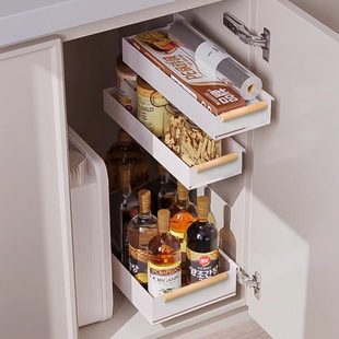 调味料置物架厨房拉篮抽拉式超深柜内抽屉橱柜分隔极窄侧面收纳盒