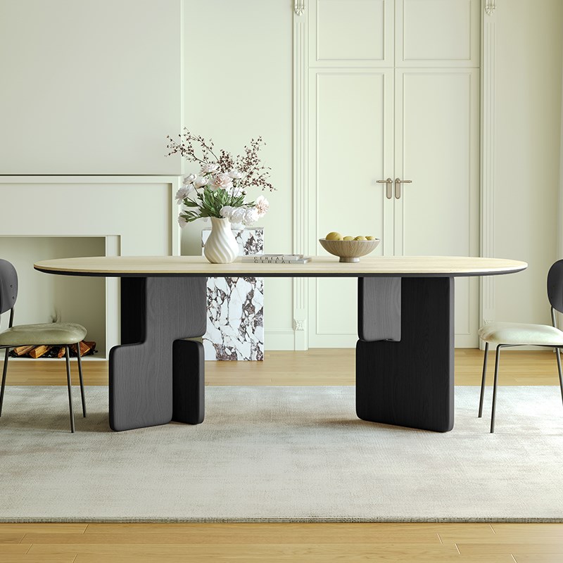 德利丰岩板洞石法式餐桌家用小户型轻奢奶油椭P圆长方形餐桌子客