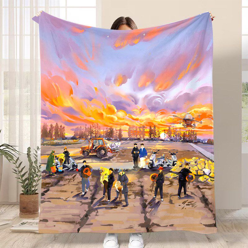 种地吧十个勤天法兰绒毛毯图案定制F办公室空调毯披肩毯午睡毯盖