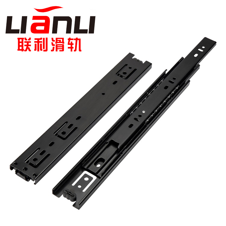 45宽.35宽黑色加厚三节滑x轨超厚实床头柜办公桌抽屉轨道静音导轨