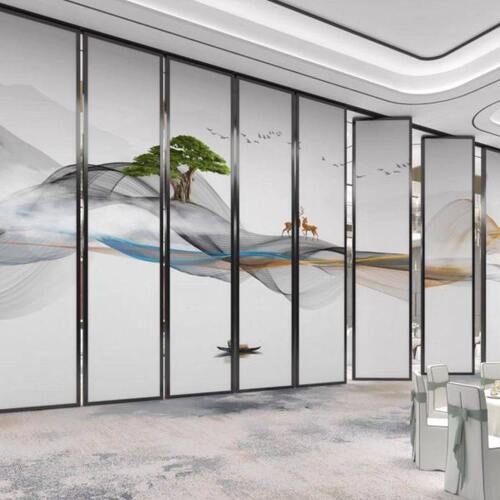 酒店旋转厢铝合金推拉门折叠屏风包吊轨移动展厅活动隔断墙定制板