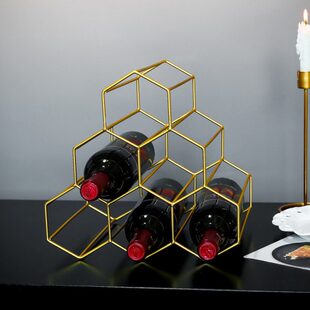 酒吧收纳架棱形格子红酒金属置物架酒架家用摆件酒架酒瓶北欧轻奢