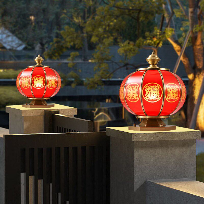 全铜新中式庭院灯太阳能r户外防水围墙大门别墅柱子接电灯笼柱头