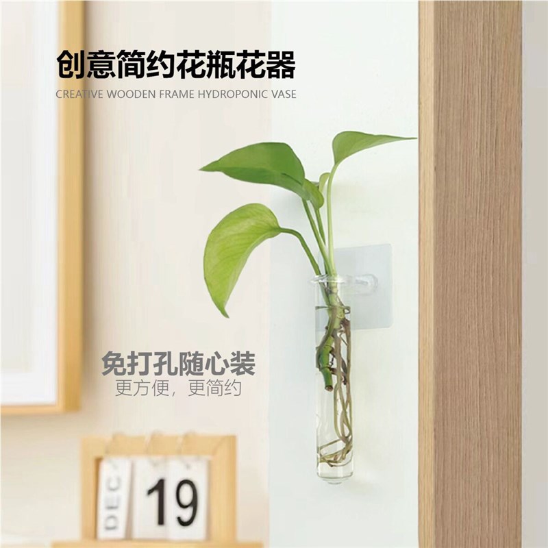 免打孔挂壁水培插花试管花瓶花器墙壁客厅装Q饰挂饰墙上挂墙透明