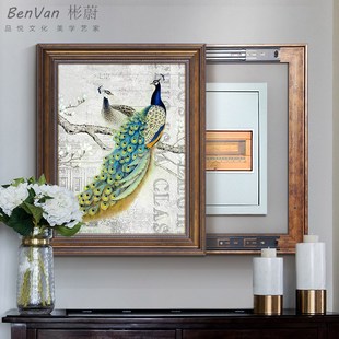 美式孔雀电表箱装饰画竖款电w闸盒弱电强电源开关箱子遮挡推拉定