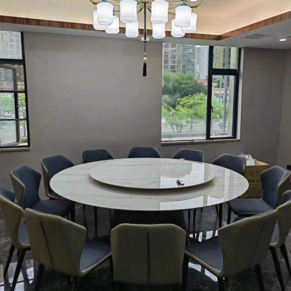 岩板圆餐桌带转盘家用酒店电动火锅电磁炉16人饭店包厢会所大圆桌