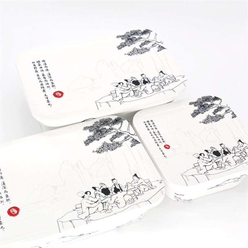 500 900 1300ml全降解百优盒山K水系列餐盒坚固不漏带盖方形