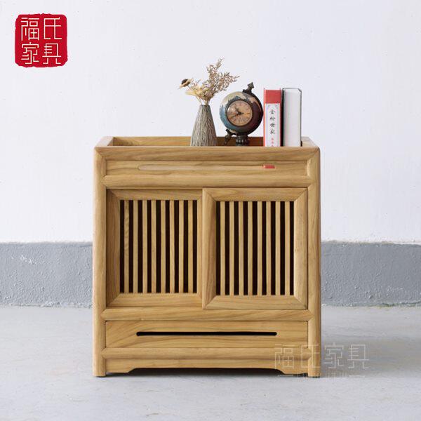 老榆木茶水柜禅意免漆茶桌新中式餐边柜矮柜储物柜柜边柜实木烧水