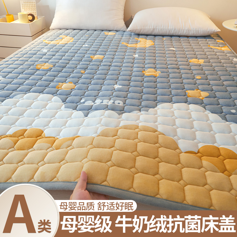 珊瑚牛奶绒c床盖单件冬季加绒夹棉床单防滑加厚榻榻米垫子2023新