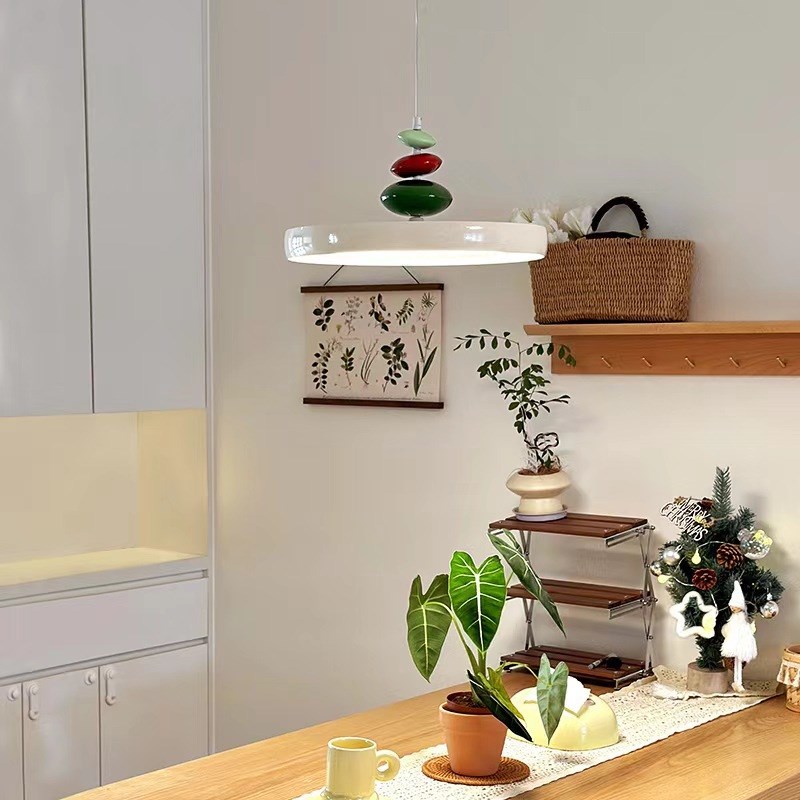 全光谱法式飞碟餐厅灯摇臂位移飞盘吊灯餐桌O家用感奶油风M豆吊灯