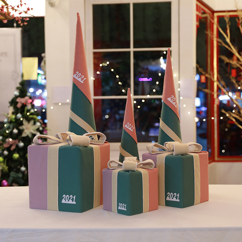 圣诞礼盒尖塔树三件套q圣诞树摆件堆头橱窗圣诞节空盒礼包装饰品