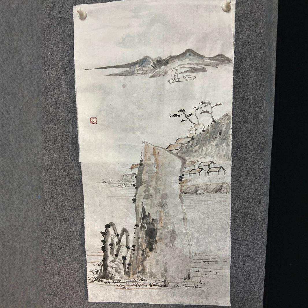 中国画水墨画田园风光书房办公室客厅装饰画。山水画纯手绘