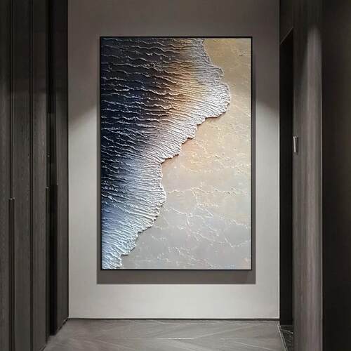 海浪肌理画大芬村油画手绘抽象玄关装饰画高级感客厅挂画沙发壁画