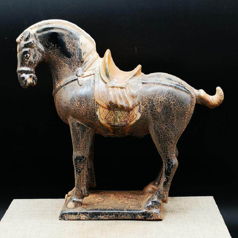 唐三彩黑釉战马仿博物馆出土瓷器居家做旧装饰品老货马到成功摆件